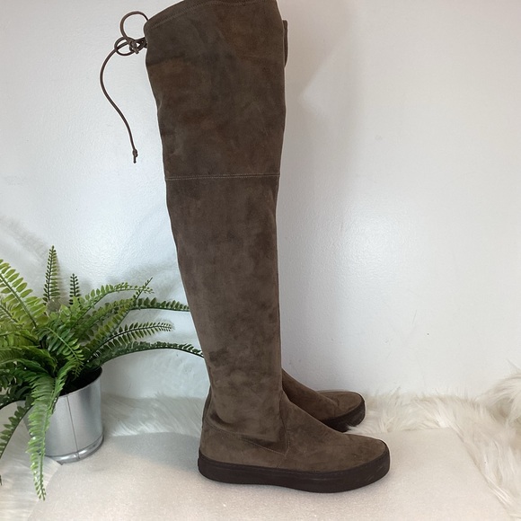 STUART WEITZMAN PLAYTIME BOHO SUEDE THIGH HIGH FLAT BOOTS TAUPE SZ 6 - Picture 6 of 14